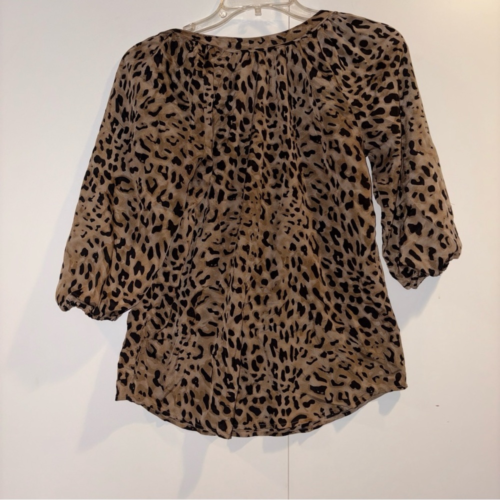 LOFT Leopard-Print Scoop Neck Blouse in Tan and Black - Picture 3 of 6
